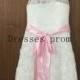 Lace Rosette Keyhole Flower Girl Dress/Communion/Baptism/Junior Bridesmaid Dress/Baby Girl Dress/Blush Pink Sash/Bow
