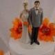 Love Pinch Bride and Groom Bride and Groom Custom Wedding CakeToppers - Groom in Grey Jacket- Bride with Orange Flowers-Fall Themed Weddings