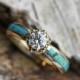 Forever Brilliant Moissanite Engagement Ring, Women's Turquoise Ring In 14k Yellow Gold, Handmade Lotus Flower Ring