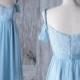 2016 Light Blue Bridesmaid Dress Long, White Lace Wedding Dress, Off Shoulder Prom Dress, Chiffon Maxi Dress Floor Length (Z050)