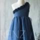 2016 Navy blue Junior Bridesmaid Dress, Flower Girl Dress, Flower neck Dress (LK052)