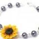 Yellow Sunflower and Grey Pearl Bracelet, Sunflower Bracelet, Yellow Bridesmaid Jewelry, Sunflower Jewelry, Summer Jewelry