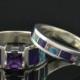 Lab Created Opal Wedding Ring and Engagement Ring Set with Amethyst and Sugilite