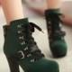 Lace Up Buckle Block High Heels Platform Ankle Riding Boots