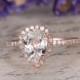 white Topaz engagement ring with diamond ,Solid 14k rose gold,promise ring,bridal,6x8mm pear cut custom made fine jewelry,pave set