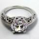 Art Deco Engagement Ring - Filigree Engagement Ring - 14K White Gold and Moissanite