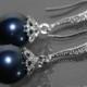 Navy Blue Pearl Earrings Swarovski 10mm Night Blue Pearl Drop Earrings Wedding Dark Blue Dangle Earrings Deep Blue Silver Pearl Drop Earring