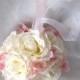 Creme rose and pink hydrangea kissing ball rose pomander wedding flower ball
