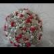 Stunning White and Fuchsia Pearl and Silver Diamante Button Bouquet. Bridal Bouquet.