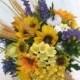 Rustic wedding bouquet made with sunflower and wheat