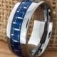 Blue Carbon Fiber Tungsten Wedding Ring Navy Blue Two Tone 8mm Mens Wedding Band Custom Laser Engraving Ring For Him Personalized Blue Ring