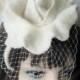 Wedding Fascinator toque, White Cream,veil tulle, mini hat, Felt hand felted,headband,Bridesmaids,bridal party accessories,wool rose,flowers