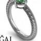 Unique Engagement Ring 14K White Gold Vintage Victorian Ring Edwardian Ring Green Emerald - Alexandra Vintage Engagement Ring