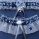 Dallas Cowboys Fabric Silver Wedding Garter Set Prom  Football Double Heart Charms