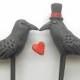 Black Birds Ravens Crows in Love Wedding Cake Topper with red glitter heart