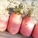 Distressed Mason Jars / Shabby Chic Decor Painted Glass Vase / Wedding Decoration / Wedding Centerpiece in Coral Pink by The Roche Shop