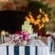 Duck tail navy and white stripe canopy table runners with flag end