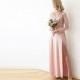 Maxi pink Blush bridesmaids dress with slit , Maxi pink gown with long sleeves