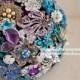 Brooch bouquet. Purple, Teal and Gold wedding brooch bouquet, Jeweled Bouquet. Made upon request
