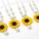 Set of 3. 4. 5. 6. 7. 8. Sunflower Necklace, Yellow Sunflower Bridesmaid, Flower and Pearls Necklace, Bridal Flowers, Bridesmaid Necklace