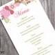 Wedding Menu Template DIY Menu Card Template Editable Text Word File Instant Download Pink Menu Floral Menu Template Printable Menu 4x7inch