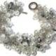 Winter Bridal Jewelry, Silver and White Wedding, Chunky Wedding Jewelry,  White Pearl and  Silver Cluster Bracelet,  Sparkly Winter Bracelet