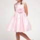 Pink Satin Dress w/Organza Trim Bodice Style: DJ1208 - Charming Wedding Party Dresses
