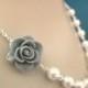 Bridesmaid Jewelry Set of 5 Gray Beauty Rose and Pearl Bridal Necklaces