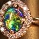 Opal Halo Engagement Ring / Wedding + Band set. 14K, 10K Solid Gold, or S.S.Top Gem Grade opal w/ optional matching Wedding Band
