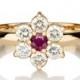 Flower Shape Ruby Ring, 14K Gold Ring, 0.55 TCW Ruby Ring Vintage, Ruby Rings for Women, Diamond Ring Setting, Art Deco Ring