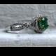 Gorgeous Vintage 14K White Gold Diamond and Emerald Ring Halo Ring - 1.17ct.