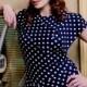 Eleanor 1940's pinup vintage style dress in navy/white polka dot pique