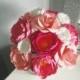 Paper flower bouquet of pink peonies with roses