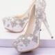 White Silver Rhinestone Wedding Prom Shoes