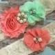 Coral and Mint wedding garter set / bridal  garter/  lace garter / toss garter included /  wedding garter