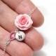 Pink Rose Personalized Initial Disc Bracelet, Bracelet, Pink Bridesmaid Jewelry, Rose Jewelry, Bridal Flowers, Bridesmaid Bracelet