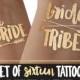 Bride Tribe Tattoo set of 16 / Bride tattoo / bachelorette party tattoo gold foil / hen night tattoo