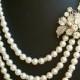Statement Pearl Bridal Necklace, Art Deco Style Rhinestone Bridal Wedding Necklace, Ivory White Pearl Multi Strand Necklace, LAUREL