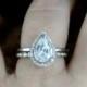 White Sapphire Diamond Halo Engagement Ring Set Pear Circle band 2.5ct 10x7mm 14k 18k White Yellow Rose Gold-Custom made-Wedding-Anniversary