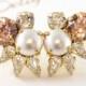 Blush Crystal Bridal Studs,Swarovski Cluster Studs,Pearls and Crystal Bridal Earrings,Pearl Stud Earrings,Bridal Blush Earrings,Gift For Her