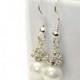 White Pearl Earrings,Bridesmaid Earrings,Drop Earrings,Swarovski Pearl Earrings,Pearls in Sterling Silver, 8 mm Pearls, Pearl and Rhinestone
