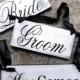 Bride and Groom Sign with Thank You on back and Here Comes the Bride with And they lived Happily ever after. 2-Sided Package Set of 3.