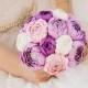 Wedding brooch bouquet, Handmade, Fabric Bridal Bouquet,peonies, purple, pink, ivory
