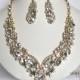 Gold Bridal Necklace, Wedding Jewelry Set, Crystal Bridal Statement Necklace Earrings, Bridal Earrings, Vintage Style
