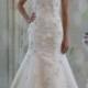 Gorgeous 3D lace illusion neckline bridal gown, white mermaid wedding dress