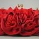 Red Bridal Clutch ABIGALE /Goldenlock frame and  removable chain