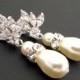 Pearl earrings, Bridal earrings, Crystal stud earrings, Wedding earrings, Bridal jewelry, Cubic Zirconia earrings, Dangle earrings, EMMA