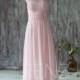 2016 Pink Bridesmaid Dress Long, Chiffon Wedding dress, Beading Illusion Scoop neck Prom dress, Long Maxi dress, V Back floor length (T130B)
