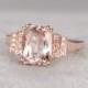 8x10mm Morganite Engagement ring Rose gold,Diamond wedding band,14k,Cushion Cut,Gemstone Promise Bridal Ring,8-Prongs,Pave Set,Handmade