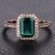 Emerald Engagement Ring Emerald Cut Ring 14K Rose Gold Emerald Ring May Birthstone Ring Emerald Cut Engagement Ring Diamond Halo Ring